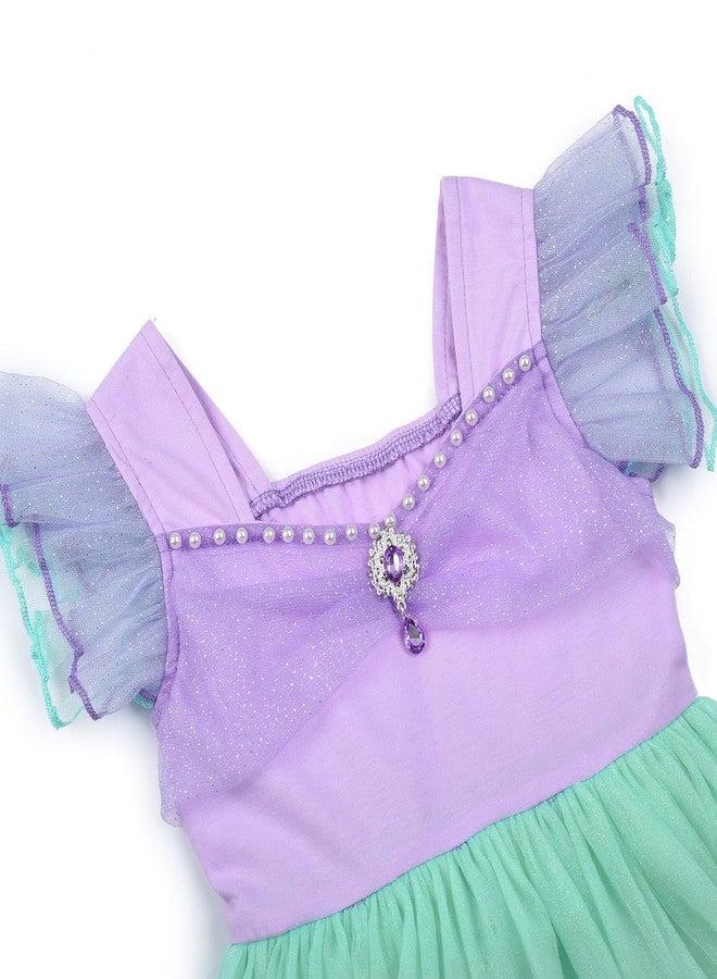 JerrisApparel Little Mermaid Costume For Girls Princess Dress Cosplay Role Play Outfit Accessories (Purple with Accessories, 7-8 Years) - Image 3